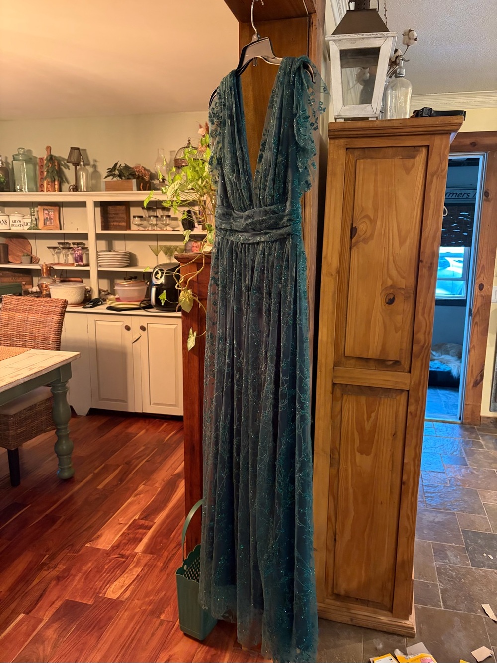 Baltic Born Teal Beaded V-Neck Maxi Gown